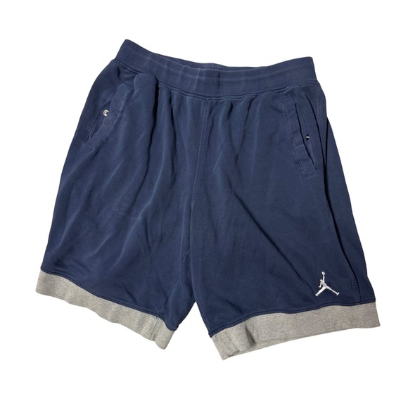 Jordan Other - Jordan Mens Blue Fleece Shorts Jumpman Logo XXL Snap Pockets Gray Trim